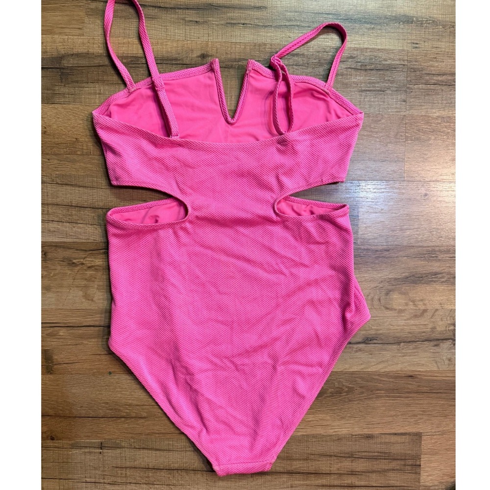 Aerie One Piece Swimsuit Pink Cut Out Textured Real Good Barbiecore Size L - Picture 3 of 6